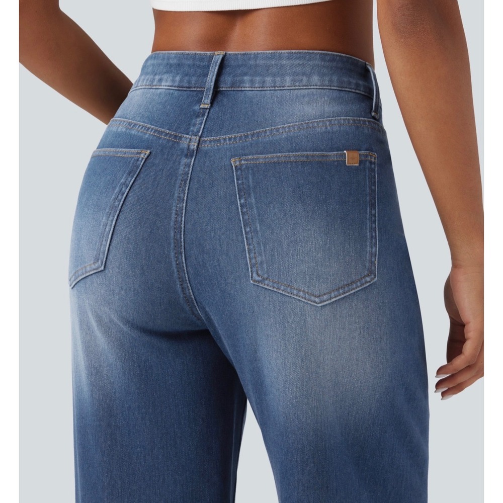 Halara Flex Asymmetric High Waisted Washed Casual Baggy Jeans Blue XL NWT